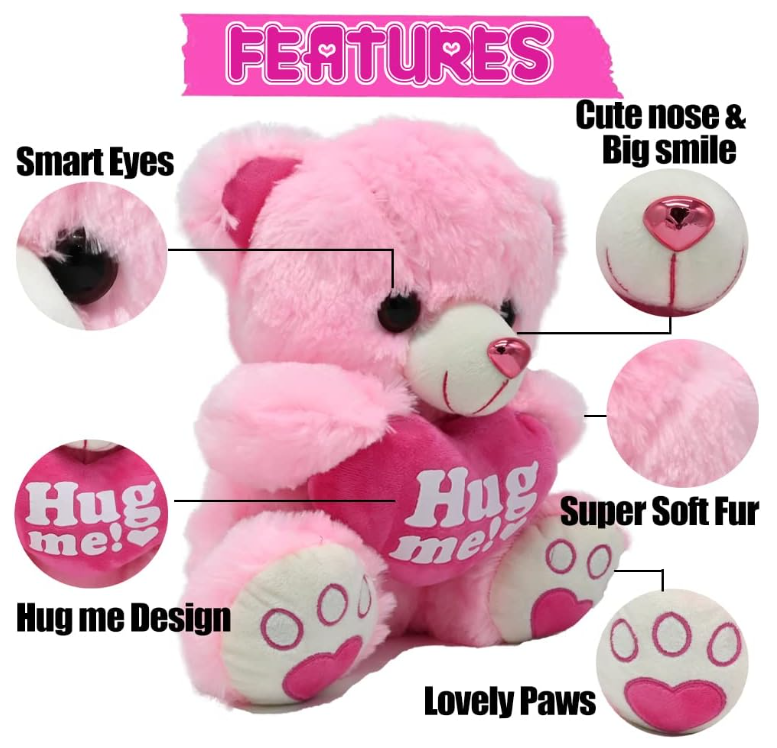 Valentine Teddy Bear Stuffed Animal Pink Plush Bear with Hug Me Pink Heart Pillow Valentines Day Gift for Kids