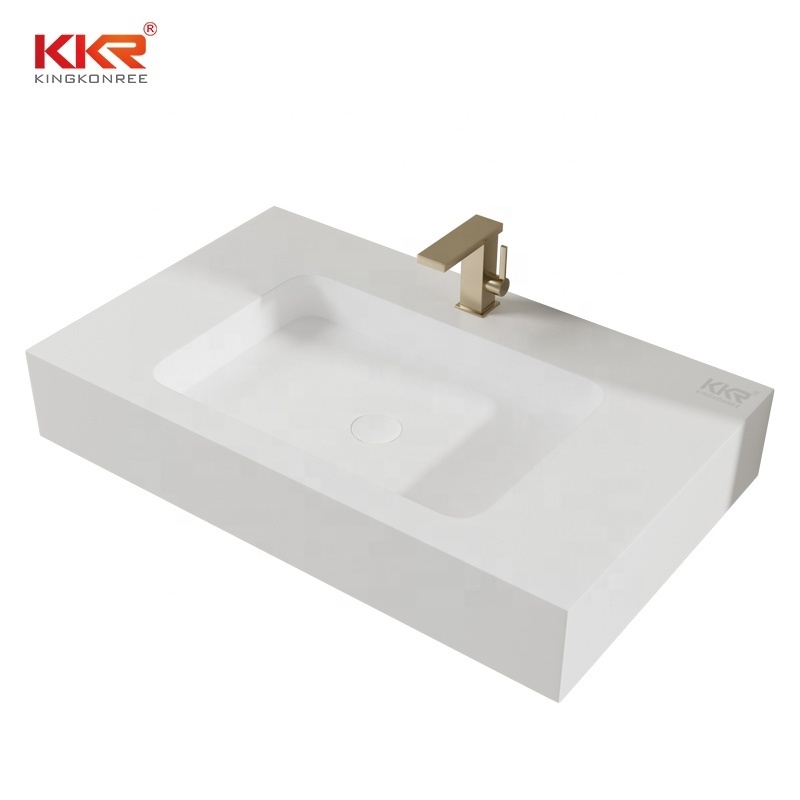 kingkonree solid surface wall hung basin rectangle artificial stone basin bathroom sink with faucet