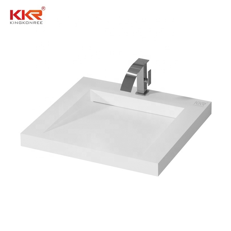 kingkonree solid surface wall hung basin rectangle artificial stone basin bathroom sink with faucet