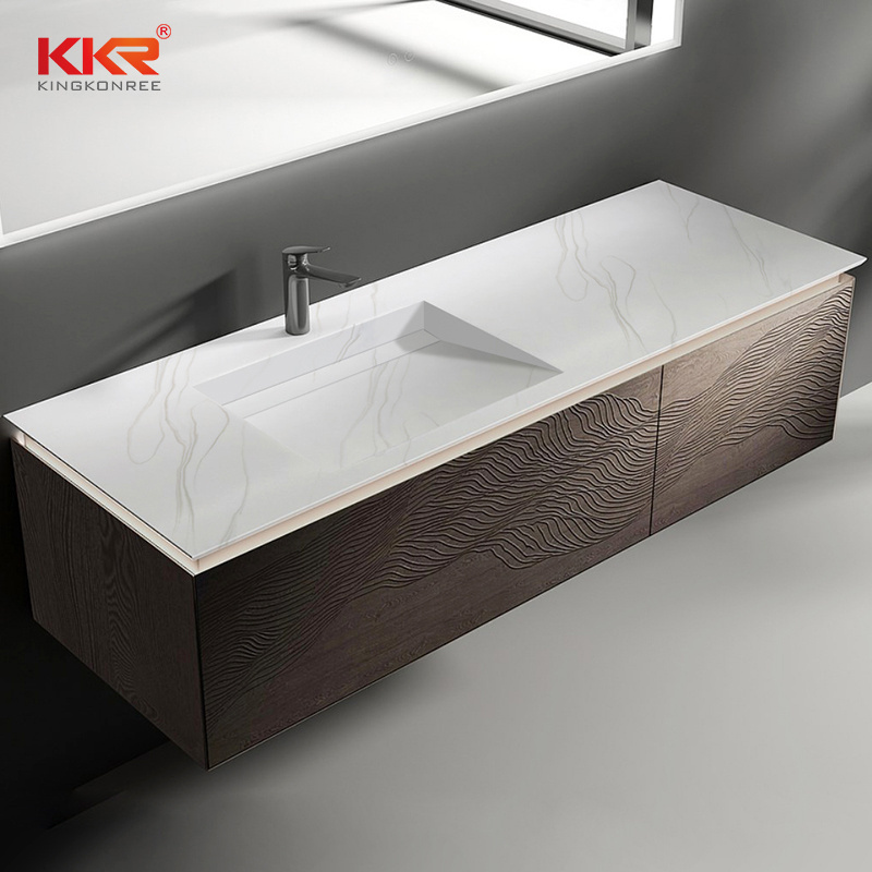 Wholesale Solid Surface Luxury Black Marble Stone Sink Artificial Stone Wash Basin Wall-mounted Hand Washing Sink