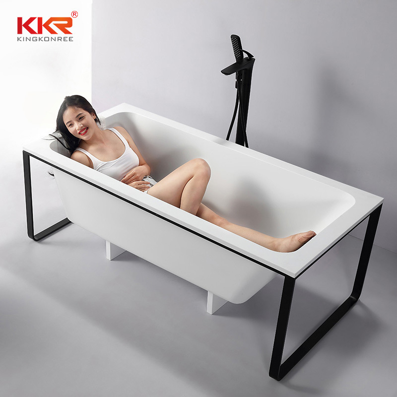 Artificial Stone rectangle  Freestanding Bathtub Corner Bathtub 1.5x0.75m tub with stainless steel shelf in black color