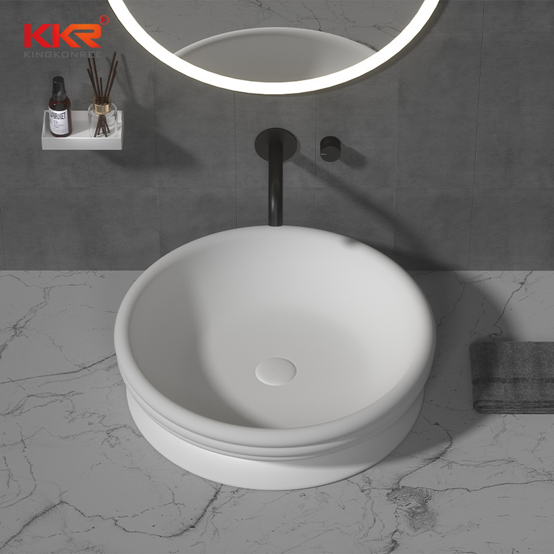 Thick Edge Round Wash Basin Artificial Stone Hotel School Home Countertop Hand Wash Basin Custom Color Size