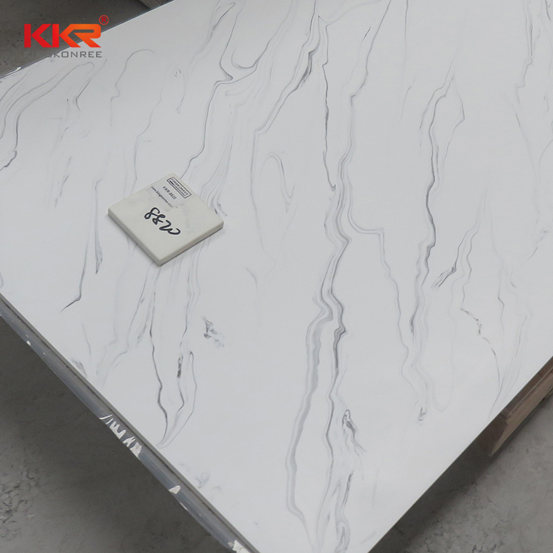 Newly white carrara marble solid surface sheets quartz looks acrylic solid surface slabs artificial stone for kitchen tops