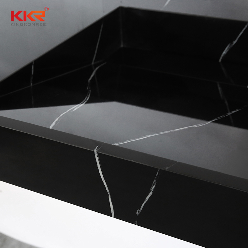 Solid surface double sink bathroom vanity solid marble hand wash basin wall hung stone black basin