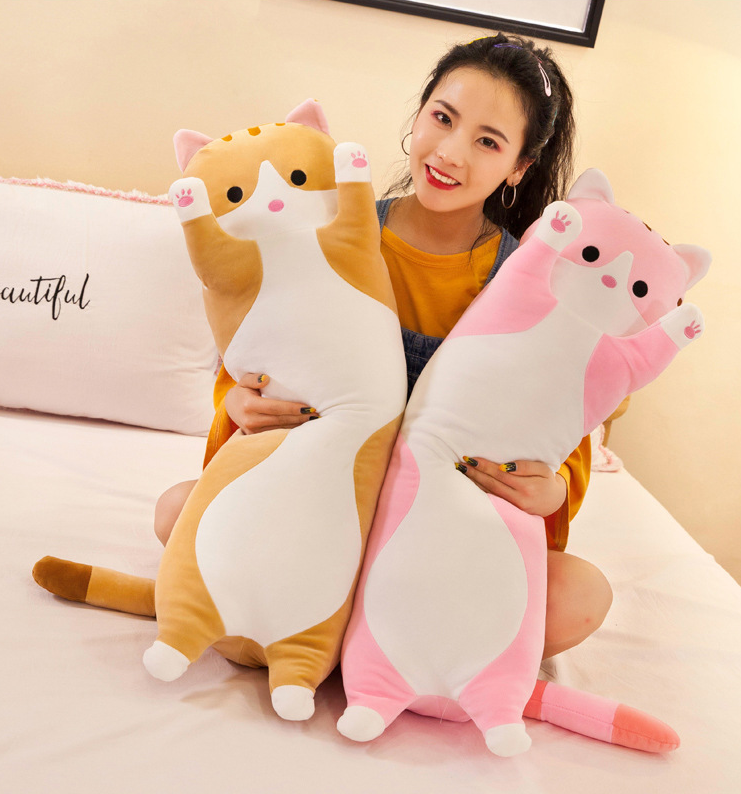 2022 New Style Kids Toys Soft Cat Stuffed Plush Pillow Cartoon Long Cat Kitten Pillow Sleeping Companion Toys