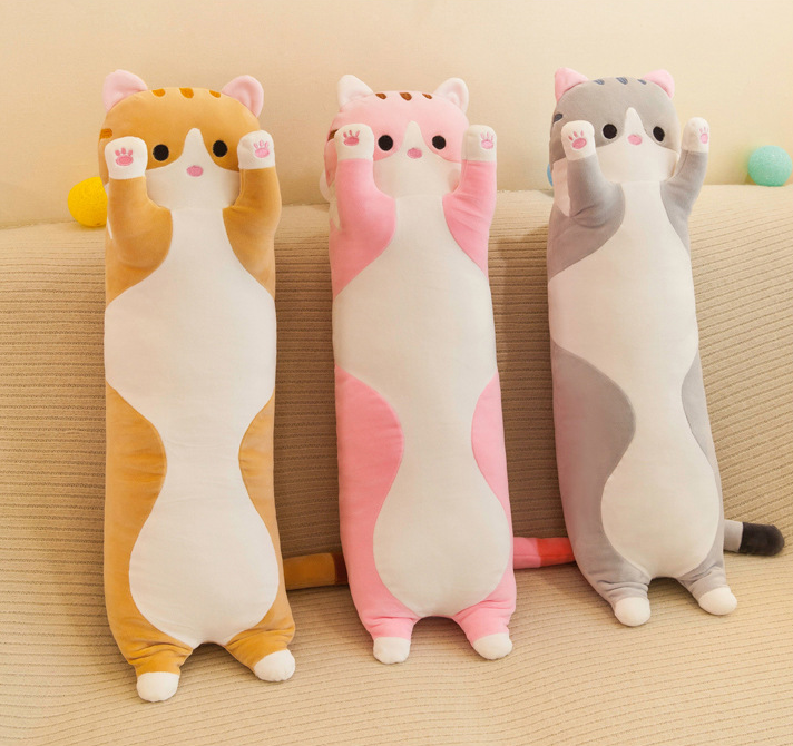 2022 New Style Kids Toys Soft Cat Stuffed Plush Pillow Cartoon Long Cat Kitten Pillow Sleeping Companion Toys