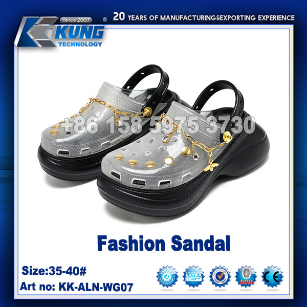 New Women's Thick Sole  transparent EVA Garden Clog Shoes Fashion Gold Chain Elevated Beach Shoes