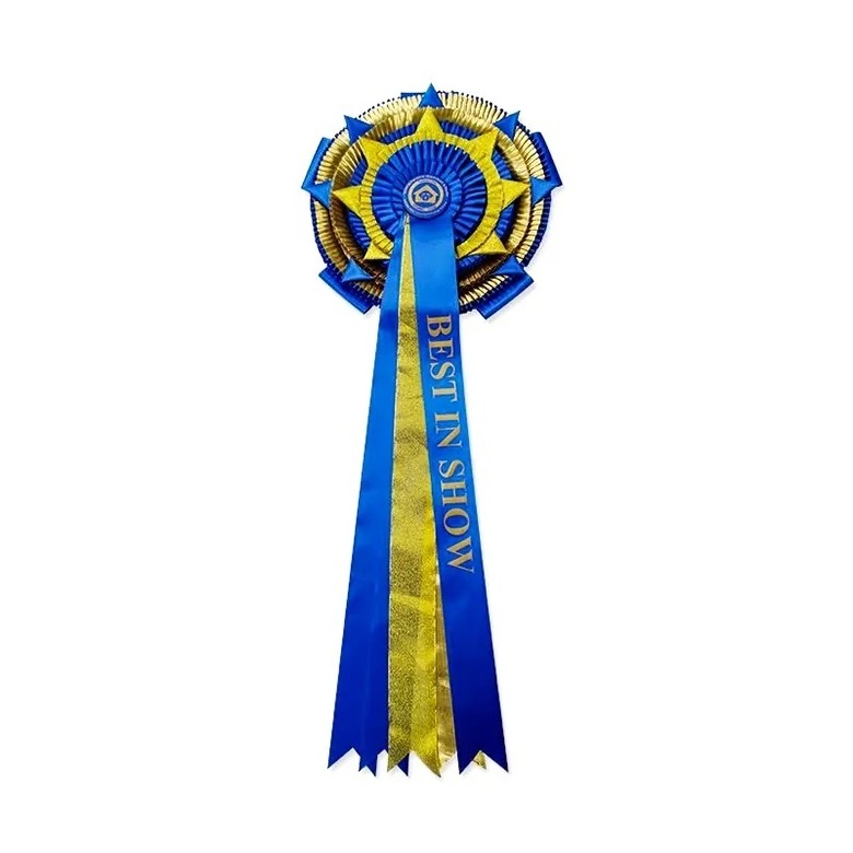 No Minimum Custom 100% Polyester Colorful Ribbon Rosette with Button Badge