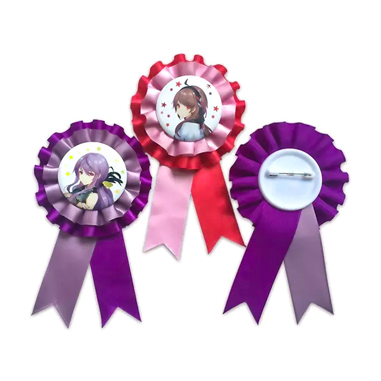 Professional Customized Logo Anime Button Award Ribbon Rosette Badge