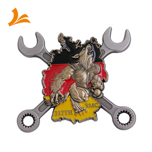 Custom werwolf spanner high quality zinc alloy metal irregular shape 3D coin double antique plated coin