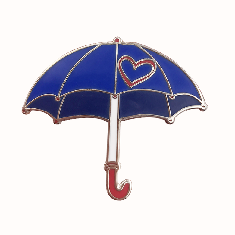 Hot selling custom cute umbrella nickel plating metal hard enamel lapel pin badge