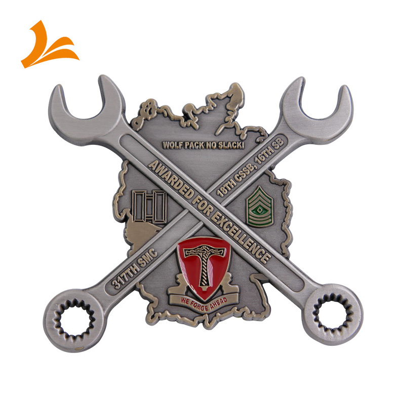 Custom werwolf spanner high quality zinc alloy metal irregular shape 3D coin double antique plated coin