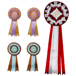 NO Minimum Custom 100% Polyester Satin Ribbon Award Rosette Badge for Horse Show or Wedding