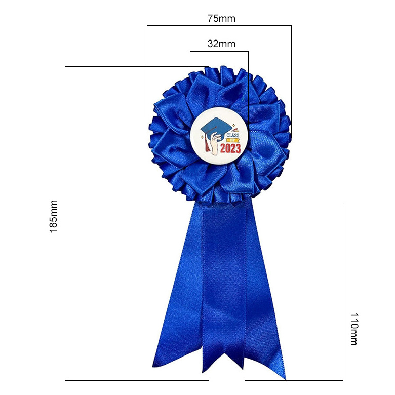 NO Minimum Custom 100% Polyester Satin Ribbon Award Rosette Badge for Horse Show or Wedding