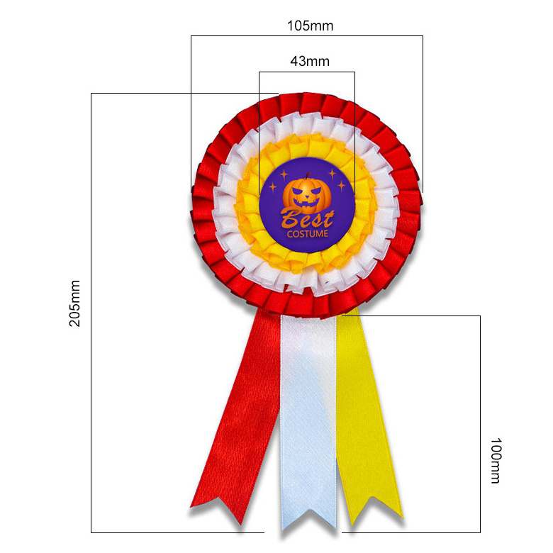 NO Minimum Custom 100% Polyester Satin Ribbon Award Rosette Badge for Horse Show or Wedding