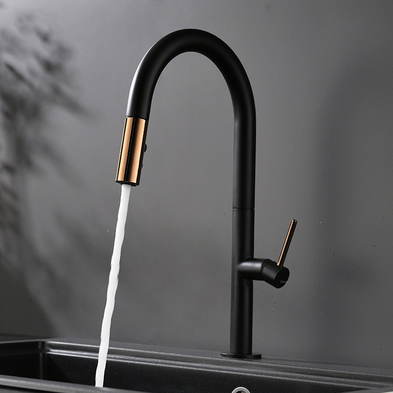 Black Gold Adjustable Rotatable Bathroom Hot And Cool Water Tap Single Handle Pullout Kitchen Basin Faucet