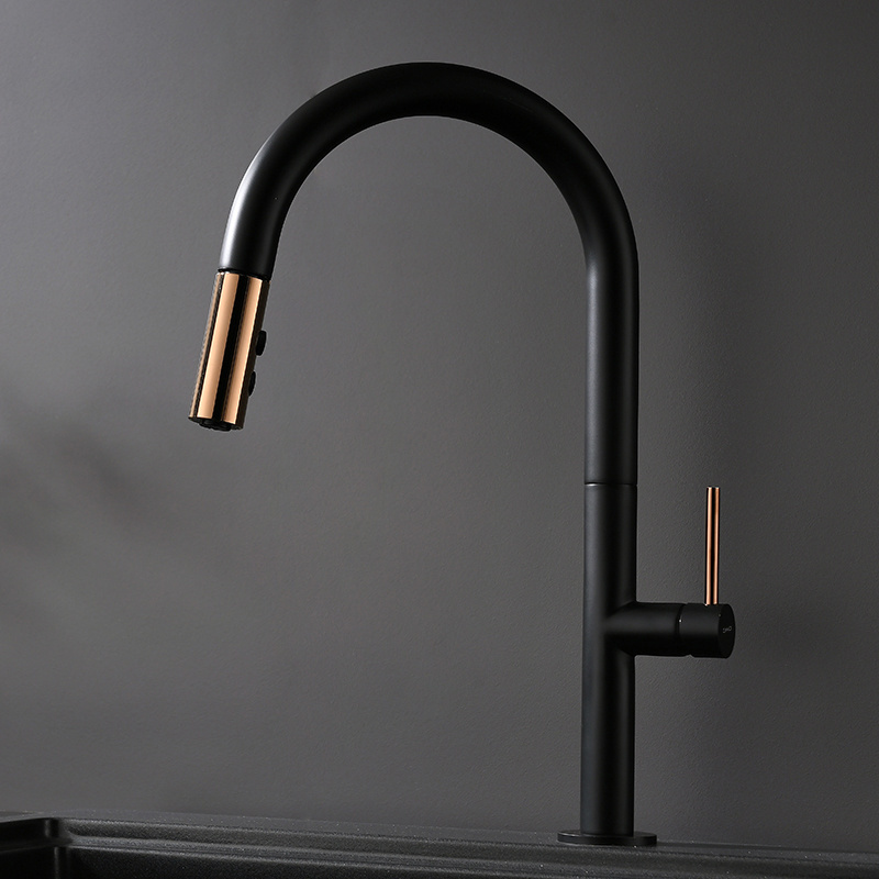 Black Gold Adjustable Rotatable Bathroom Hot And Cool Water Tap Single Handle Pullout Kitchen Basin Faucet