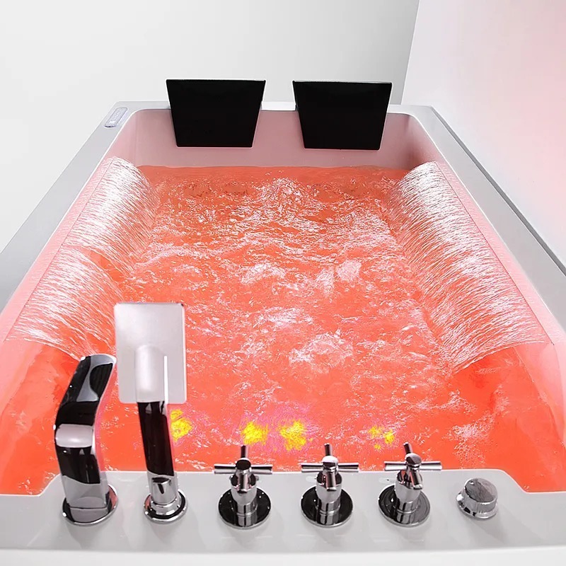 2022 New Modern Bathroom Luxury Two Person White Whirlpool Acrylic Hydro Massage Bathtub With LED Lights