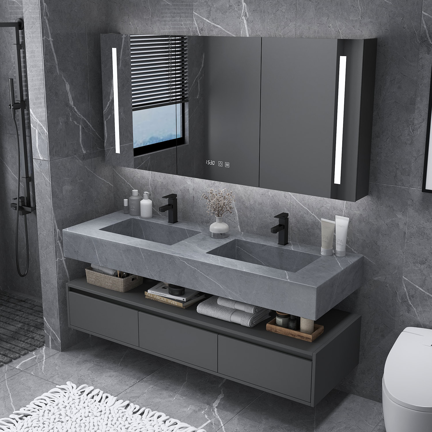 Modern Bathroom Furniture Sets 60 Inch High Quality Supplier Bathroom Vanity Mirror Solid Wood Bathroom Cabinet With Double Sink