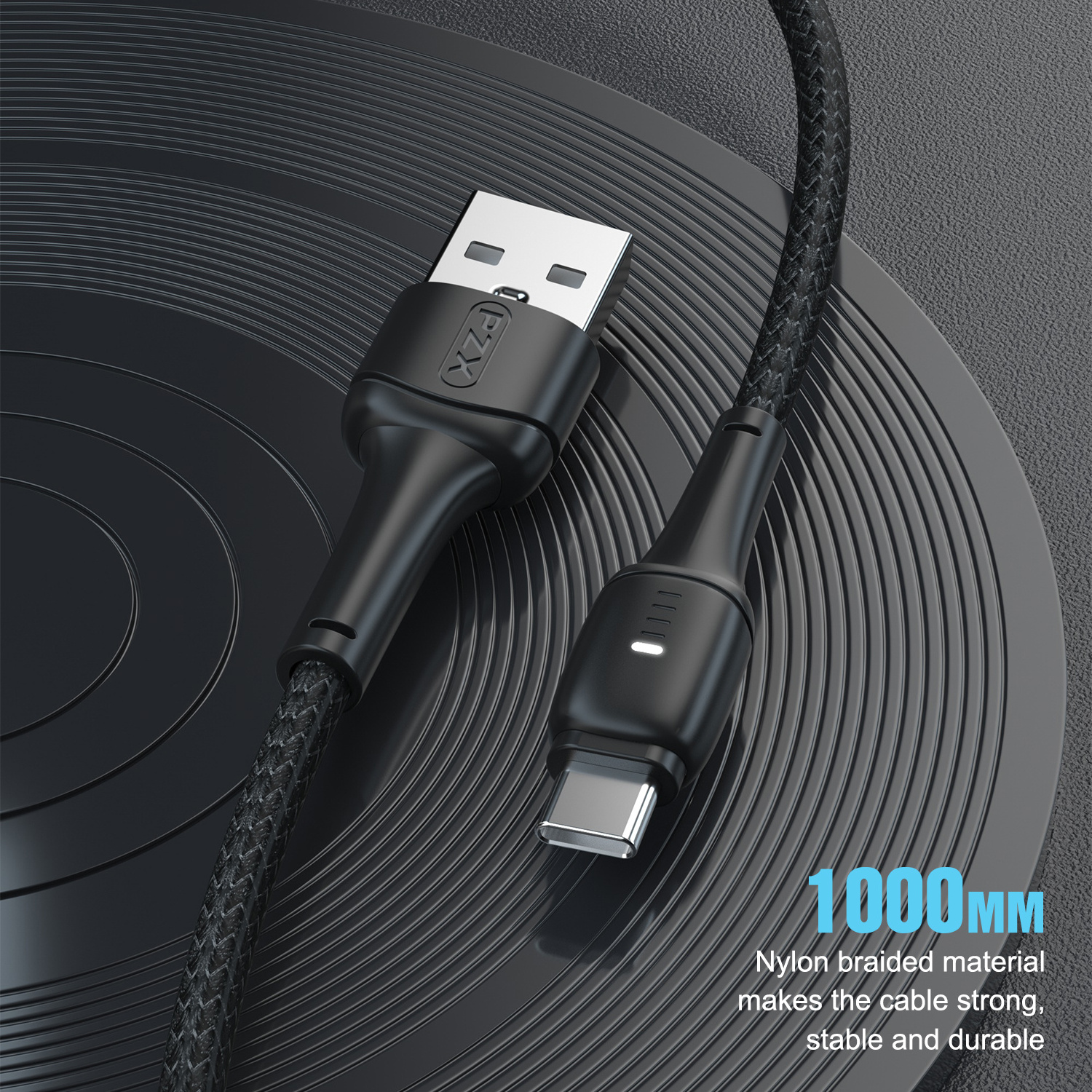 PZX V170/V171/V172 High Automatically power off Nylon Braided Data Cable With Light Usb Cable