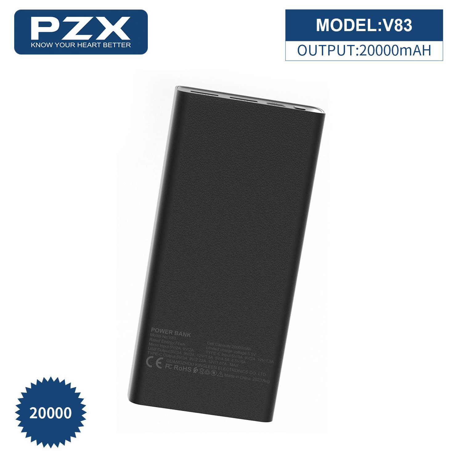 PZX V83 20w+22.5w Pd+qc Powerbank 20000 Mah Portable Smart Multi-compatible Fast Charging Power Bank 20000mah