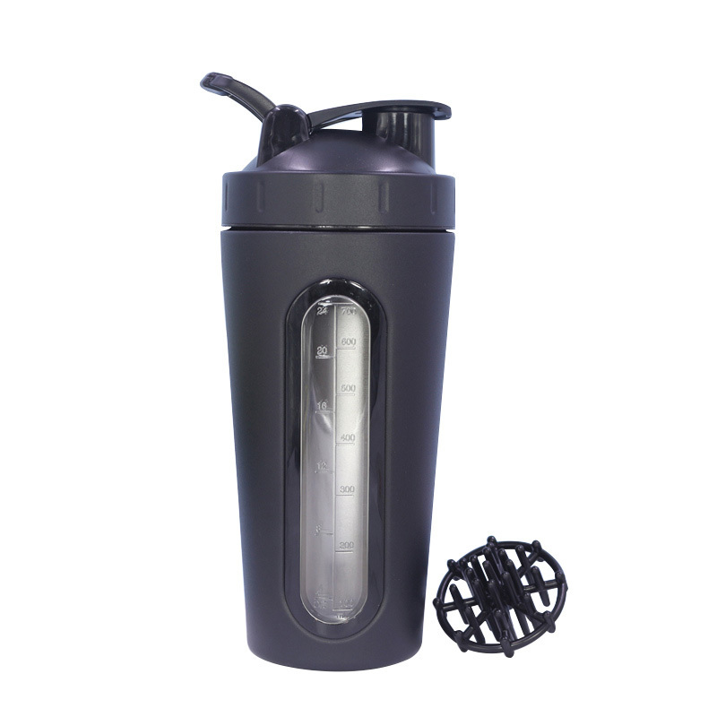 Custom Logo 700-800ml Gym Portable Protein Shaker Cups Stainless Steel Water Sport Bottle With Plastic Mixer For Protein Mixes