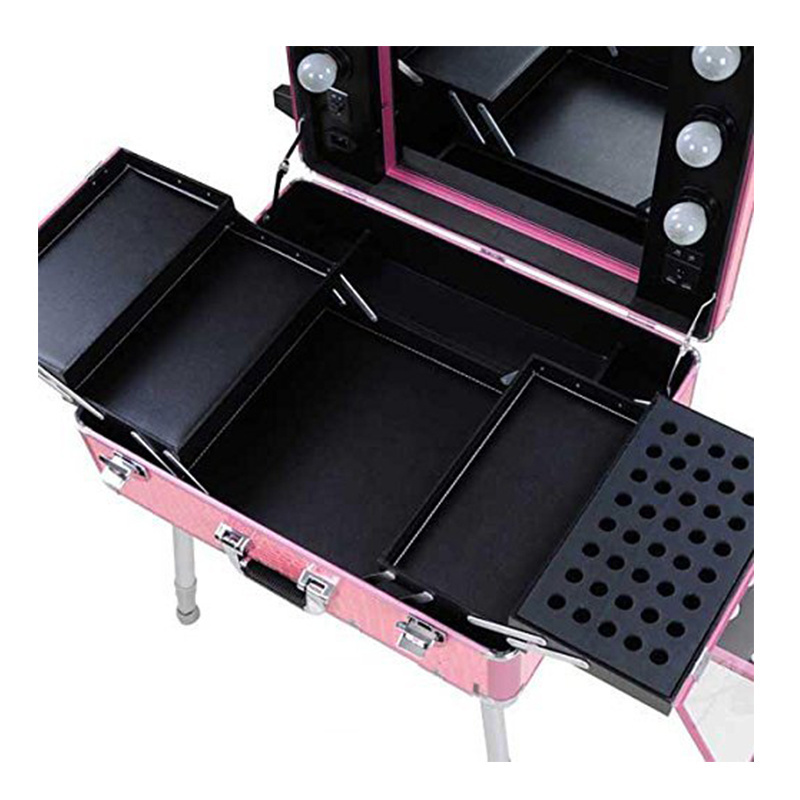 Pink Pro Rolling Studio Cosmetic Makeup Case with Light