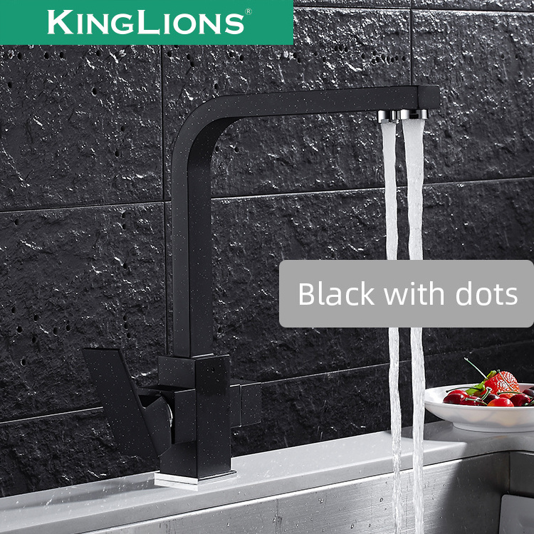 Square Black Kitchen Sink Faucet for Water Filter Brass Single Handle 3 Way Water Purifier Faucet