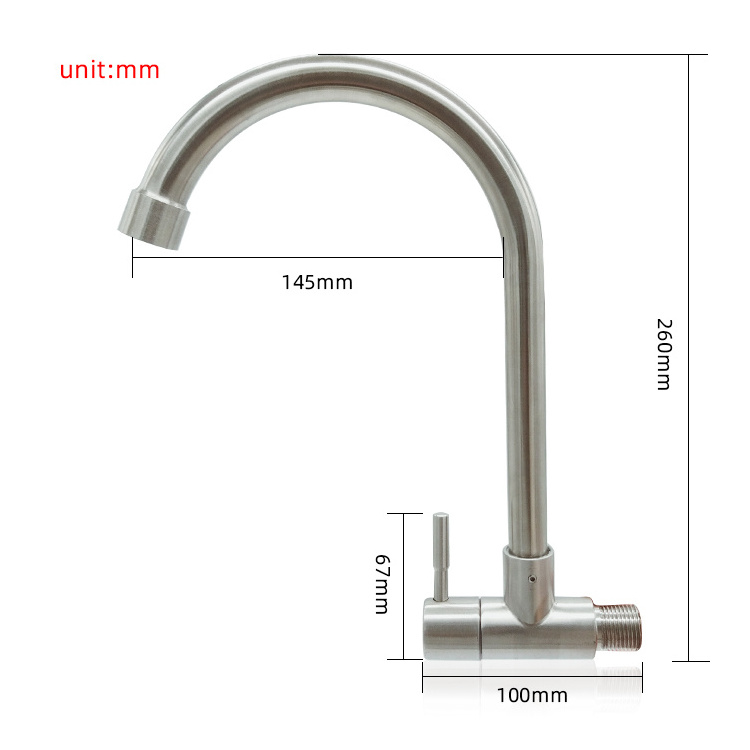 Stainless Steel 304 Faucet Brushed Single Handle Kitchen Balcony Wall Mounted Cold Water Tap