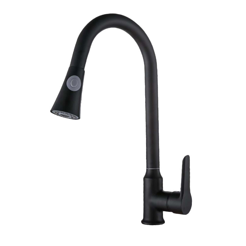 Polished Sink Pull Down Out Deck Mounted Copper Goose Neck Flexible Black Kitchen Faucet