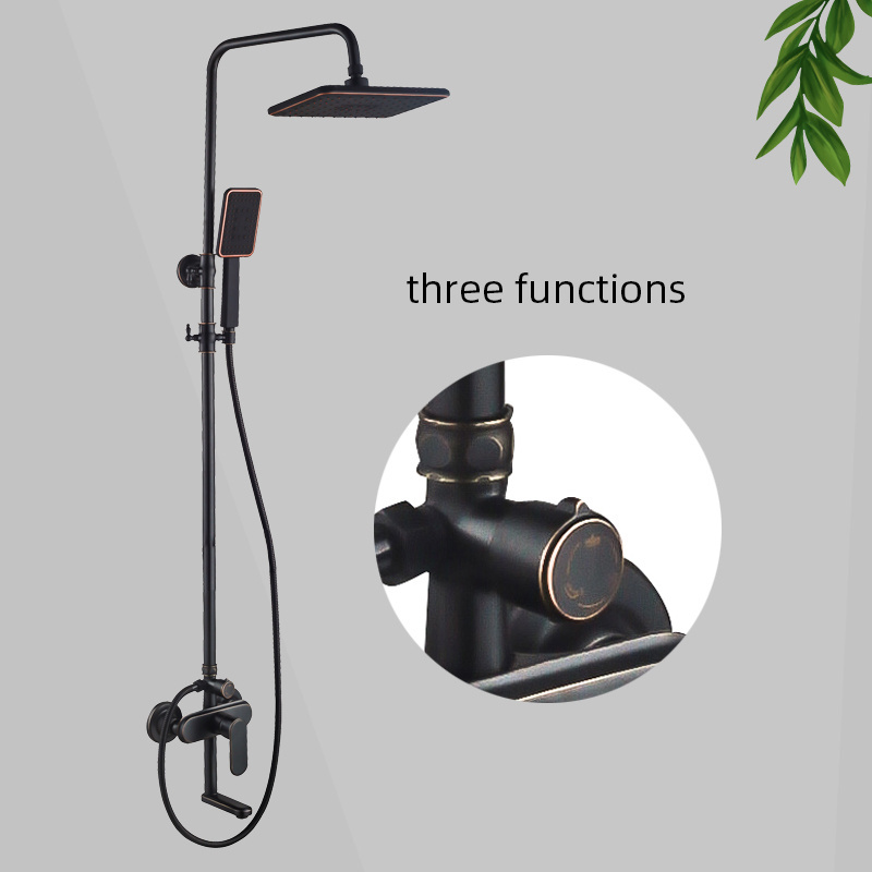 Kinglions Bathroom Brass Shower Faucets Black and Gold Rainfall Bath Tap Douche Dusche Set