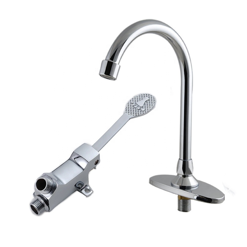 Hospital Brass Water Tap Hands Free Control Vanity Faucet Pedal Valve Foot Operated Faucet