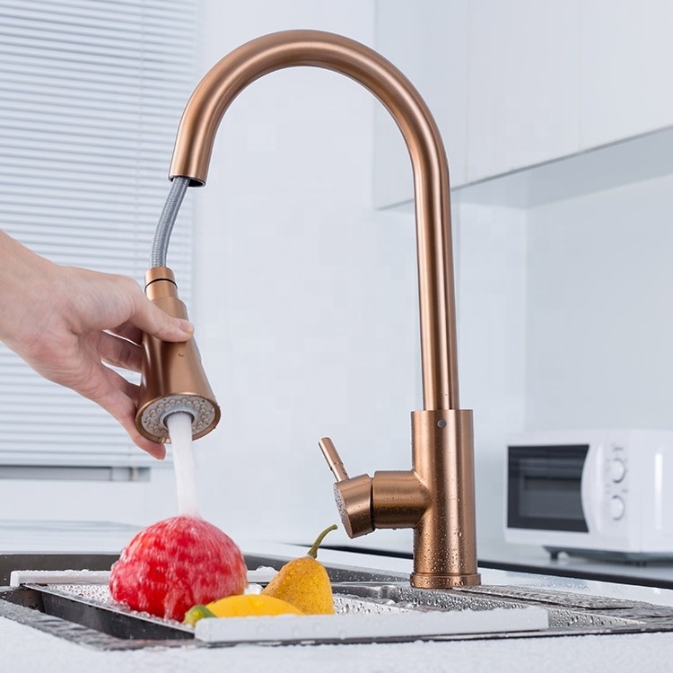 Wholesale Kitchen Sink Taps Pull out Down 2 Mode Rose Gold 304 Stainless Steel Faucet