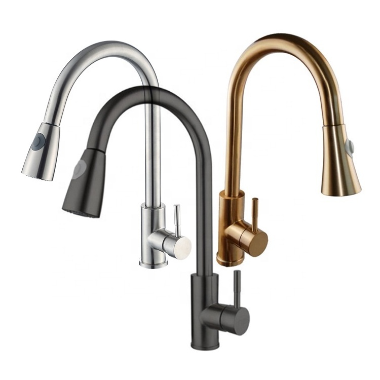 Wholesale Kitchen Sink Taps Pull out Down 2 Mode Rose Gold 304 Stainless Steel Faucet