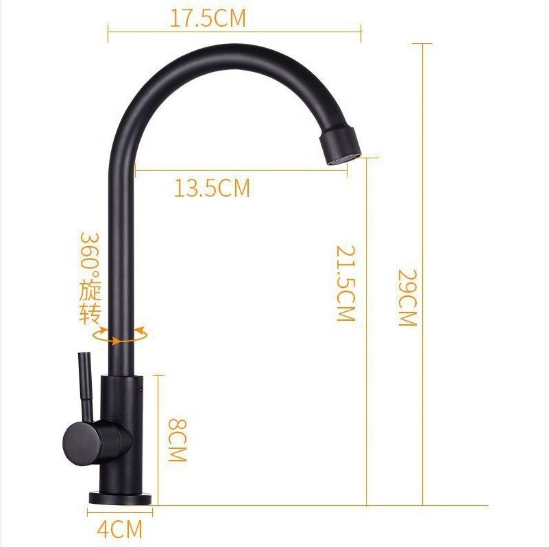 Nanan Factory Sink Faucet Cold Water Tap 304 Stainless Steel black Kitchen Faucets