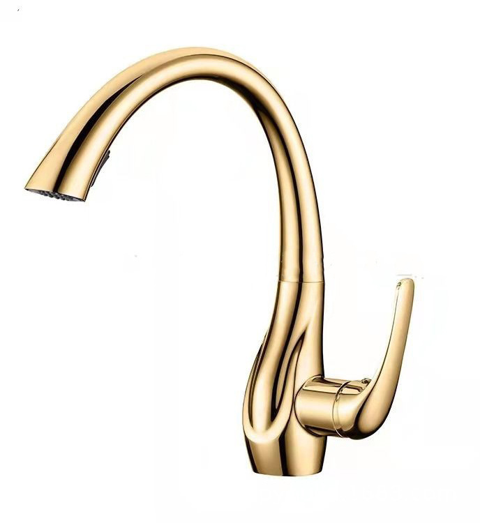 Swan Design 2 Mode Gold Color Brass Kitchen Sinks Faucet Pull down Water Faucet