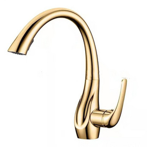 Swan Design 2 Mode Gold Color Brass Kitchen Sinks Faucet Pull down Water Faucet