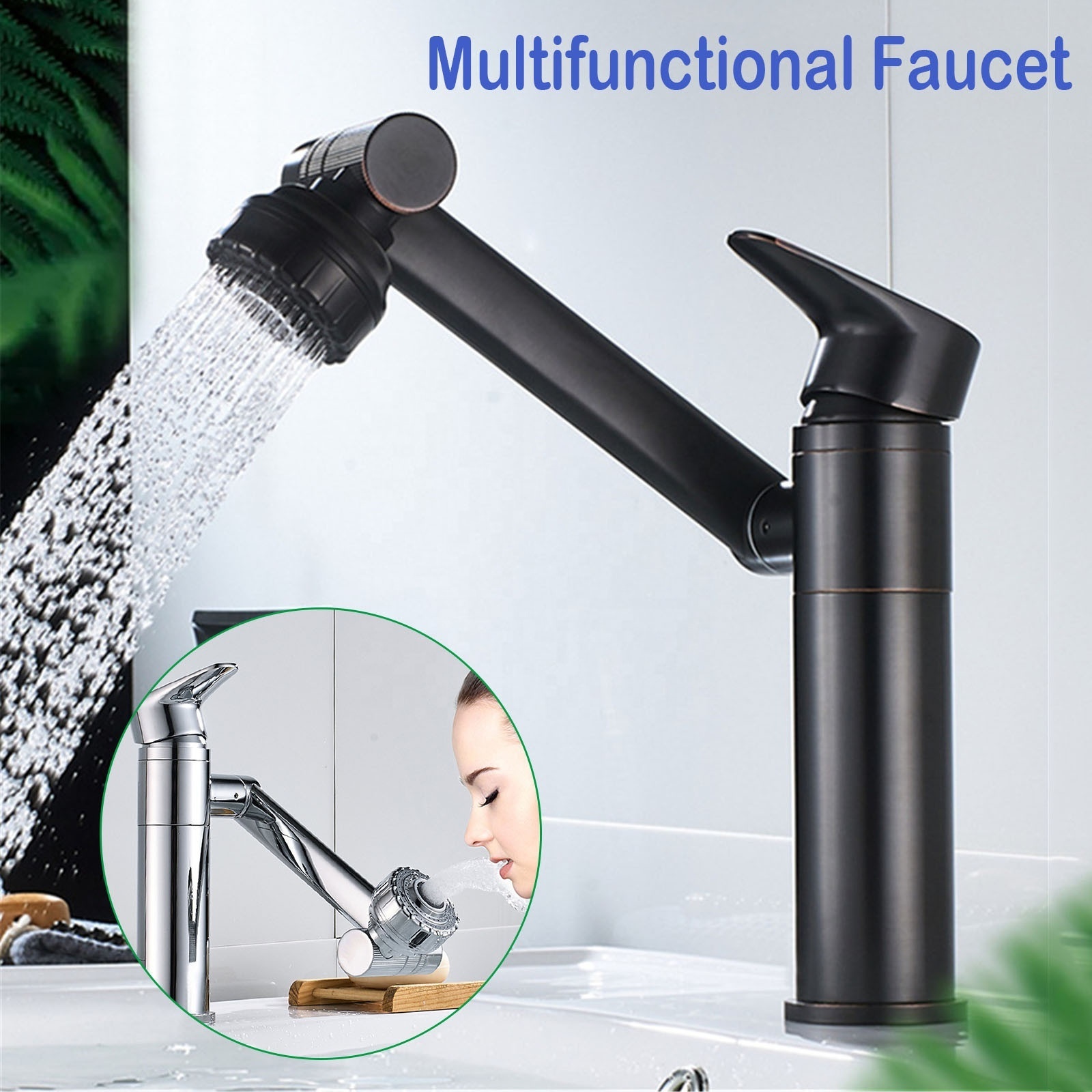 Kinglions Washbasin Faucet 360 Degree Rotating Faucets Hot and Cold Water Adjustable Multifunctional Faucet for Bathroom Sink