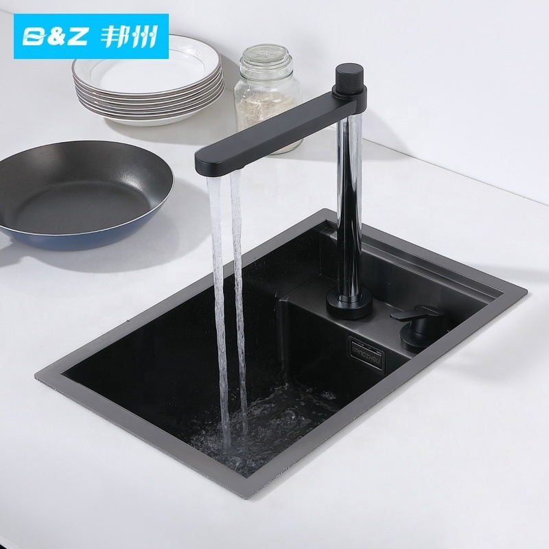 Kinglions Black Hidden Kitchen Sink Washbasin Stainless Steel Hand-made Sink Single Sink for Bar Small Basin Balcony Pool