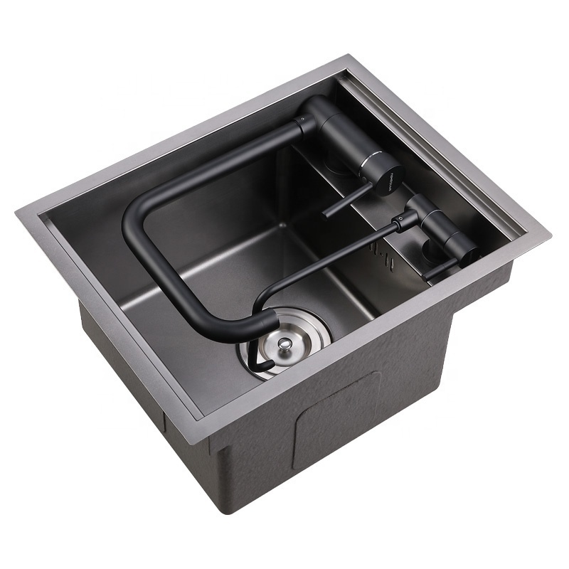 Kinglions Black Hidden Kitchen Sink Washbasin Stainless Steel Hand-made Sink Single Sink for Bar Small Basin Balcony Pool