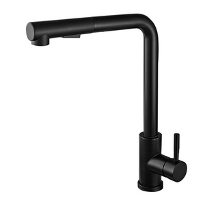 Deck Mounted Single Handle Black Pull Out Pull Down Spring Extension Kitchen Faucet Tap with Sprayer