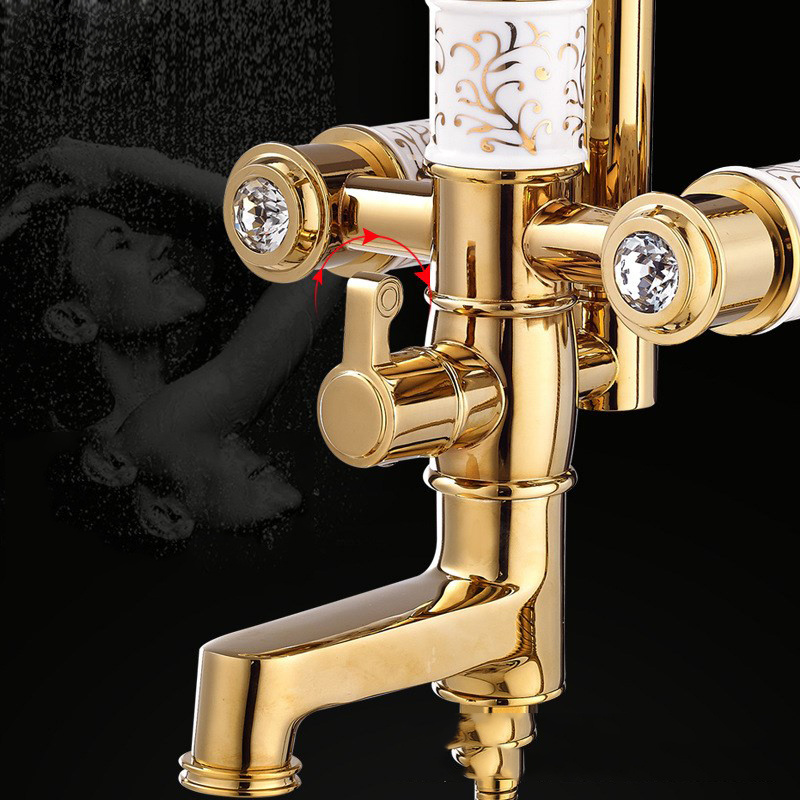 European Bathroom Thermostatic Wall-mounted Rain Shower Set Brass Golden Color Antique Shower Faucet