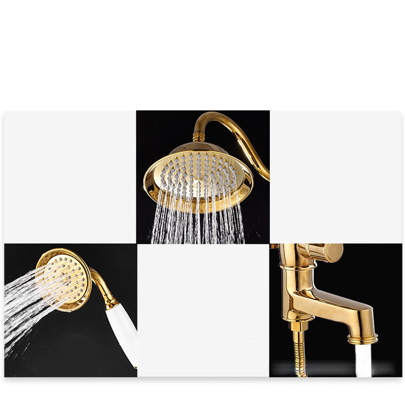 European Bathroom Thermostatic Wall-mounted Rain Shower Set Brass Golden Color Antique Shower Faucet