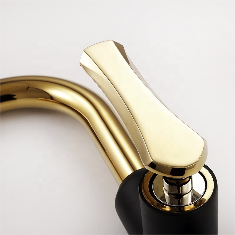 Single Handle Bathroom Antique Taps Deck Mounted Black Gold Vessel Sink Faucet