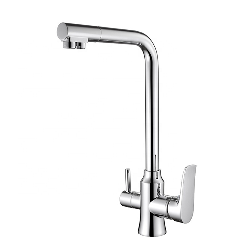 Economical Dual Handle Classic Brass Chrome Gooseneck Sink Kitchen Taps With RO Faucet