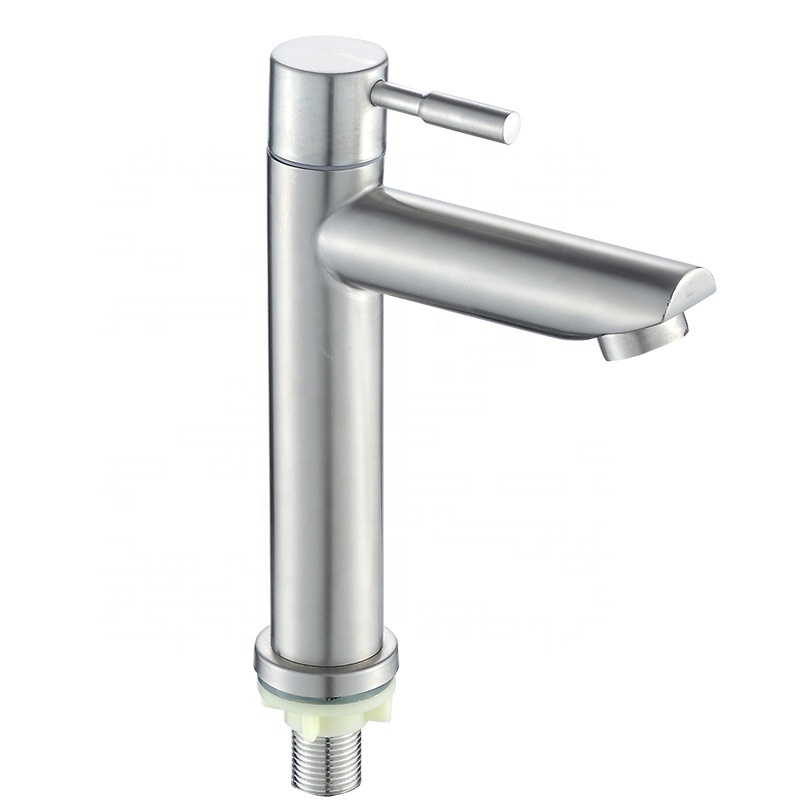 Single Lever Cold Water Brushed Nickel Stainless Steel Basin Faucet Tap