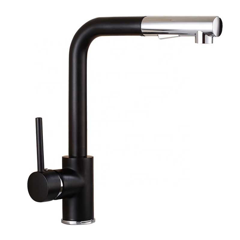 Single Handle High Arc Black Kitchen Sink  Pull Down Water Faucet