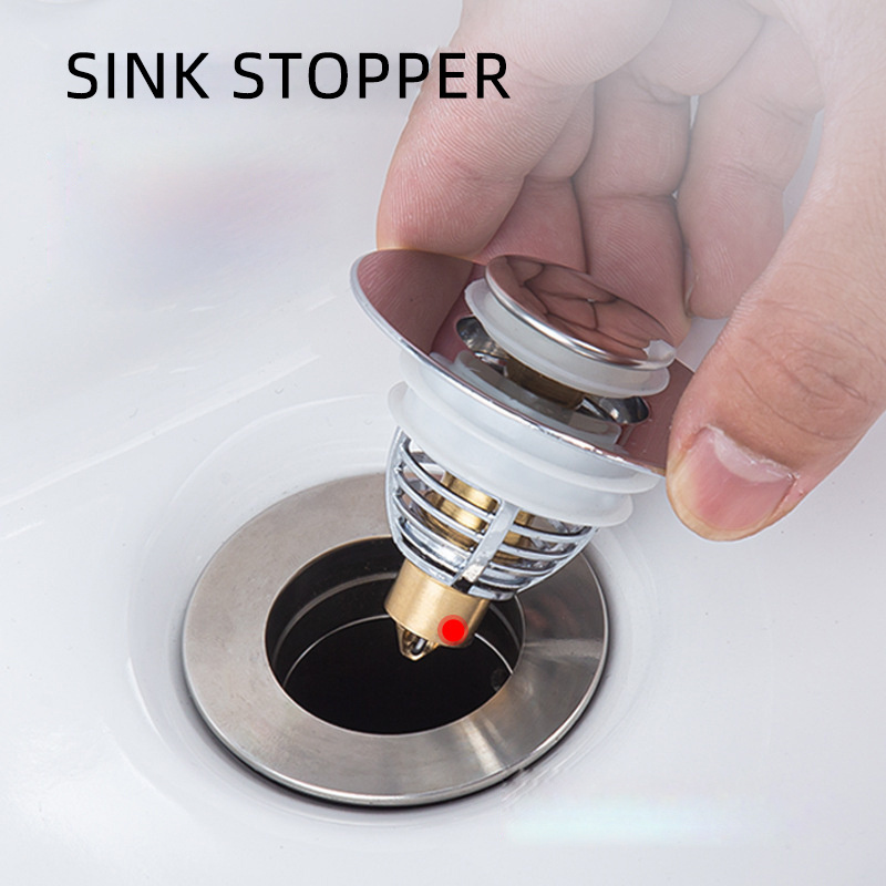 Bathroom Universal Sink Stopper Drain Plug Stopper with Hair Catcher Anti Clogging Basin Sink Drain Pop Up Brass Strainer Core