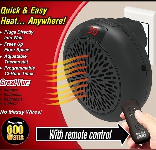 1000 Watts Portable Fan Heater Electric Mini Round Handy Wonder Air Warm Blower