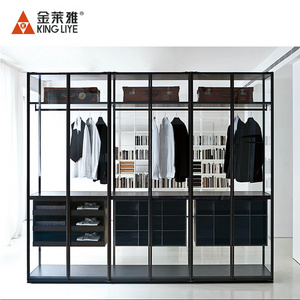 High End Customize Aluminum Simple Closets Organizer Glass Door Bedroom Wardrobe